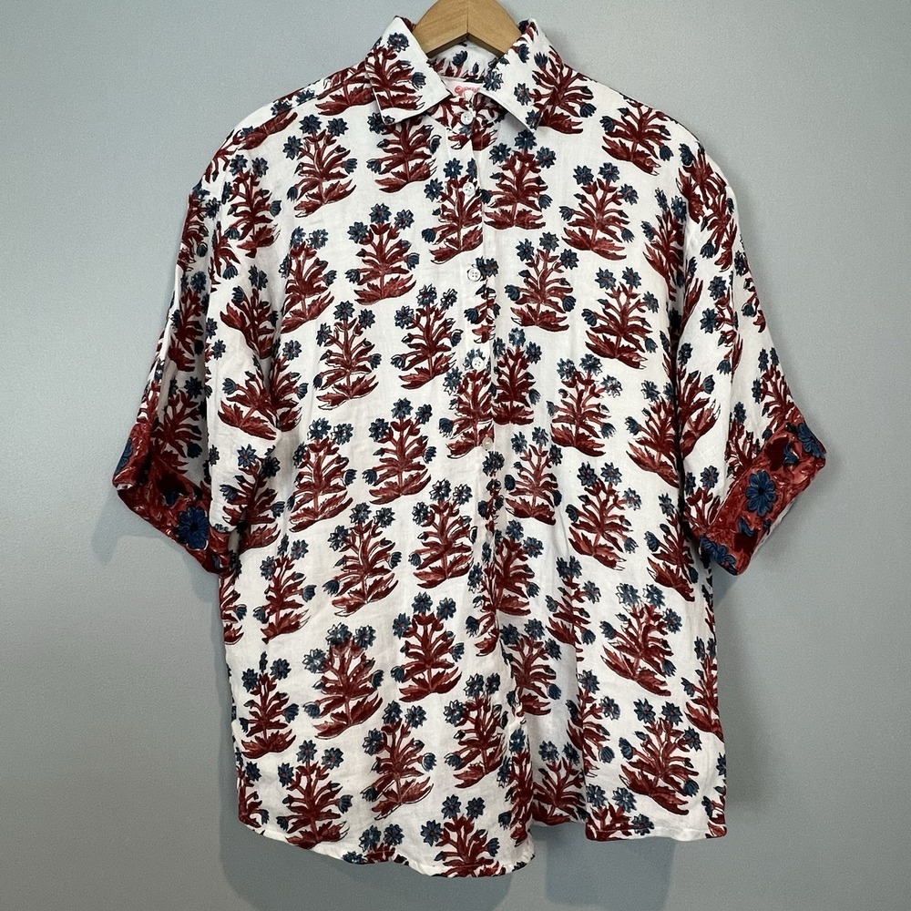 Victoria Dunn Blouse Size XS Button Down Short Sleeve Boxy Oversized Colorful